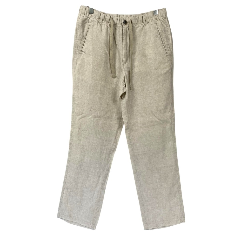 Tasso Elba Pants Mens 38x29 Beige 100% Linen Drawstring Elastic Waist 32x30
